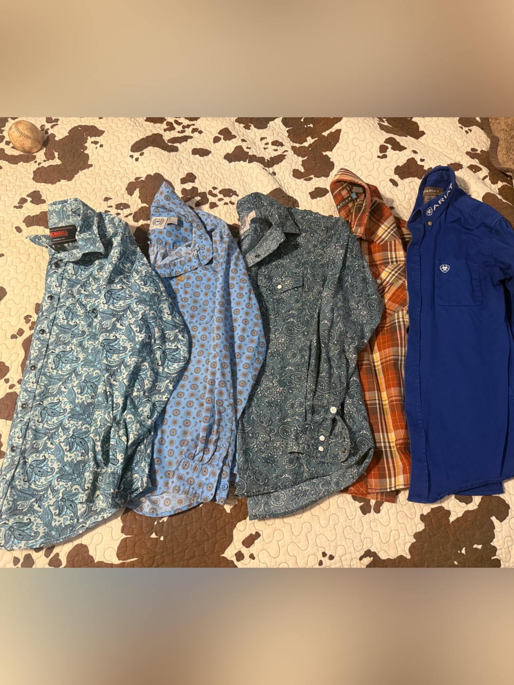 Cinch Boys Button-Down Shirt Lot in Blue and Orange Tones Lot Ariat 12 14